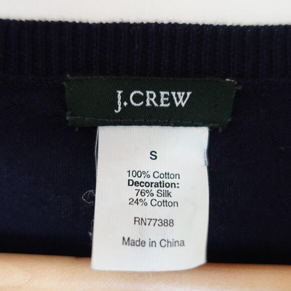 J Crew Cardigan Sweater Womens Small Navy Purple Floral Applique Beaded Thin - Picture 2 of 7